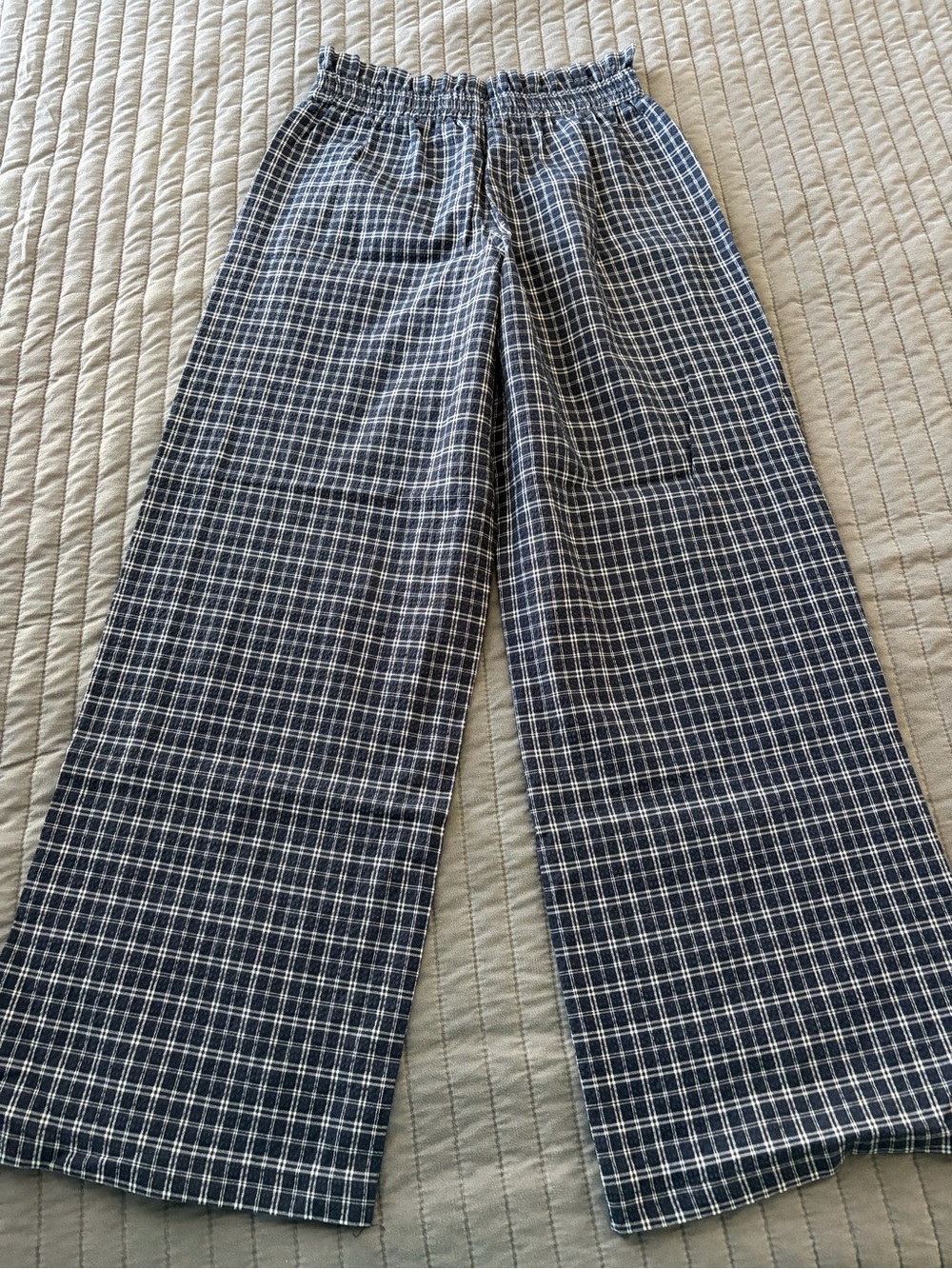 Urban Outfitters Navy Plaid Wide Leg Paperbag Pants Academia Preppy XS - Picture 9 of 9